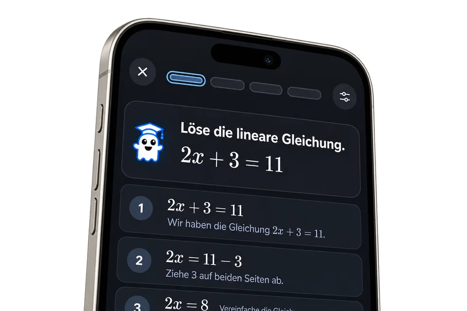 Lektion mit einzelnen Lösungsschritten für eine lineare Gleichung.